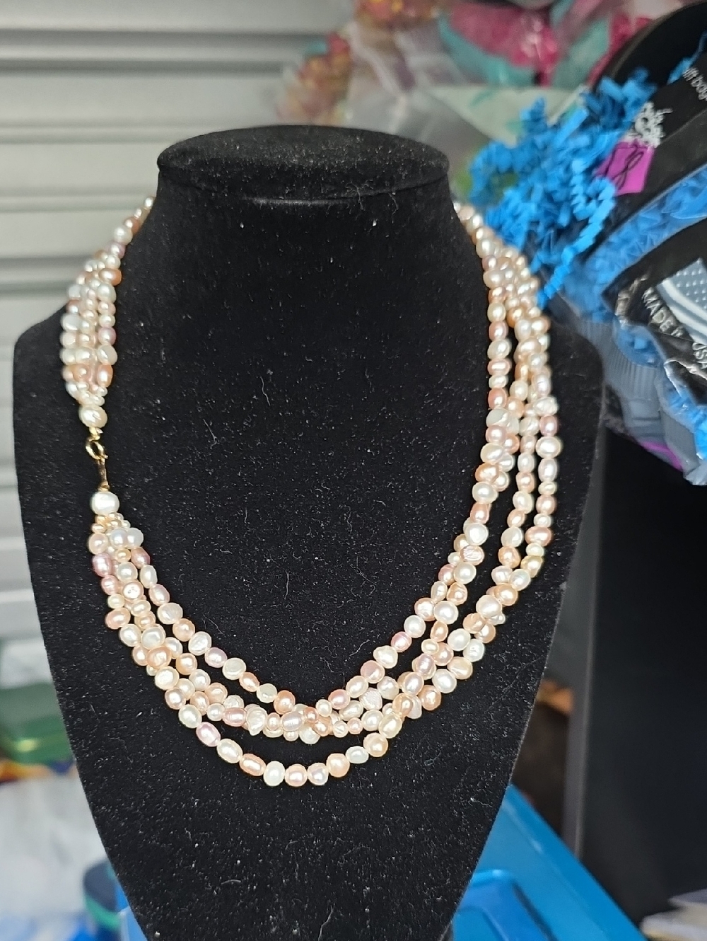 14k Gold Multi-Strand Pink Pearl Necklace